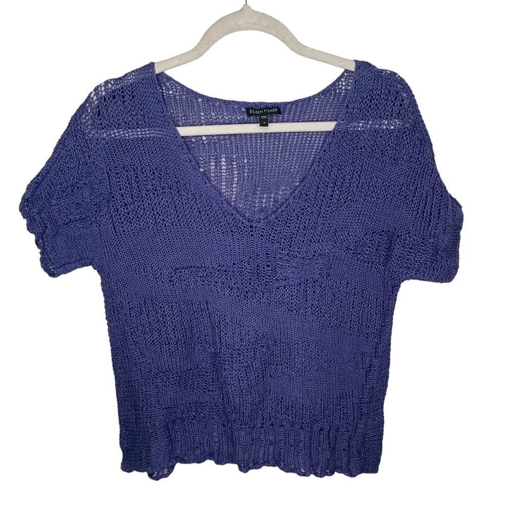 Eileen Fisher Lavender Blue Metallic Knit Top Size Small - Picture 2 of 8